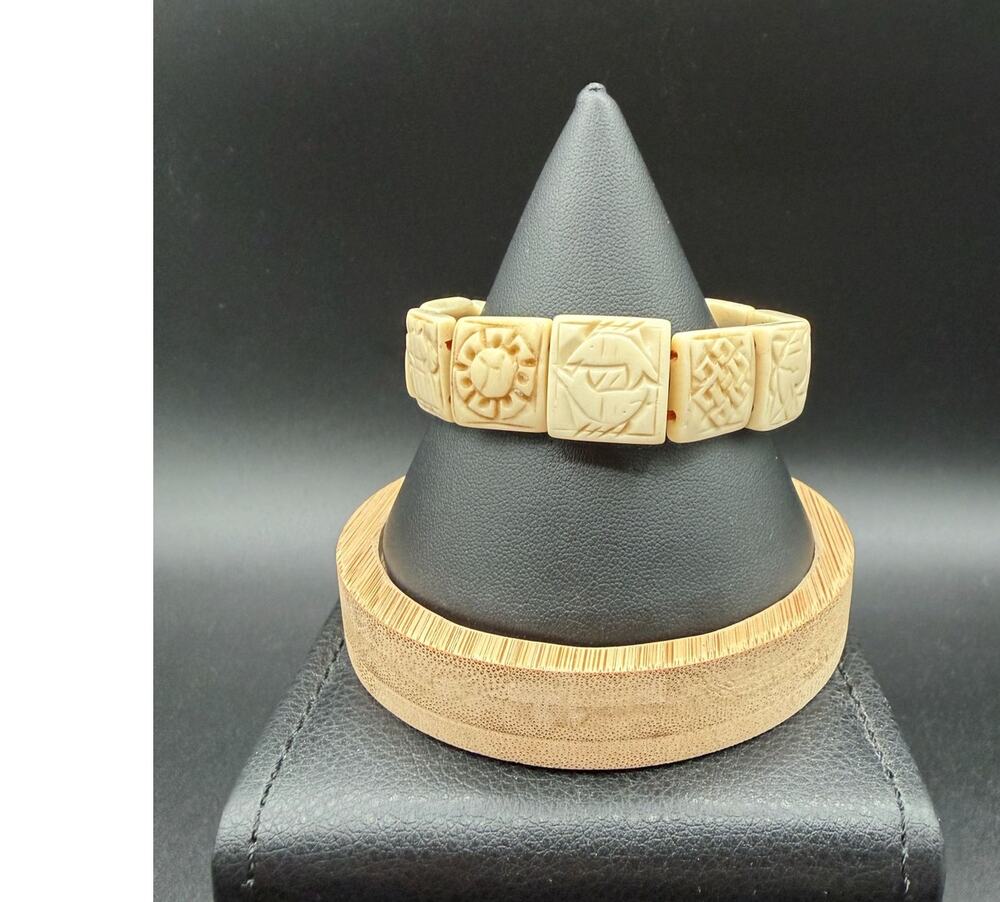 Vintage Tibetan Buddhist Hand Crafted Carved Panel Bracelet
